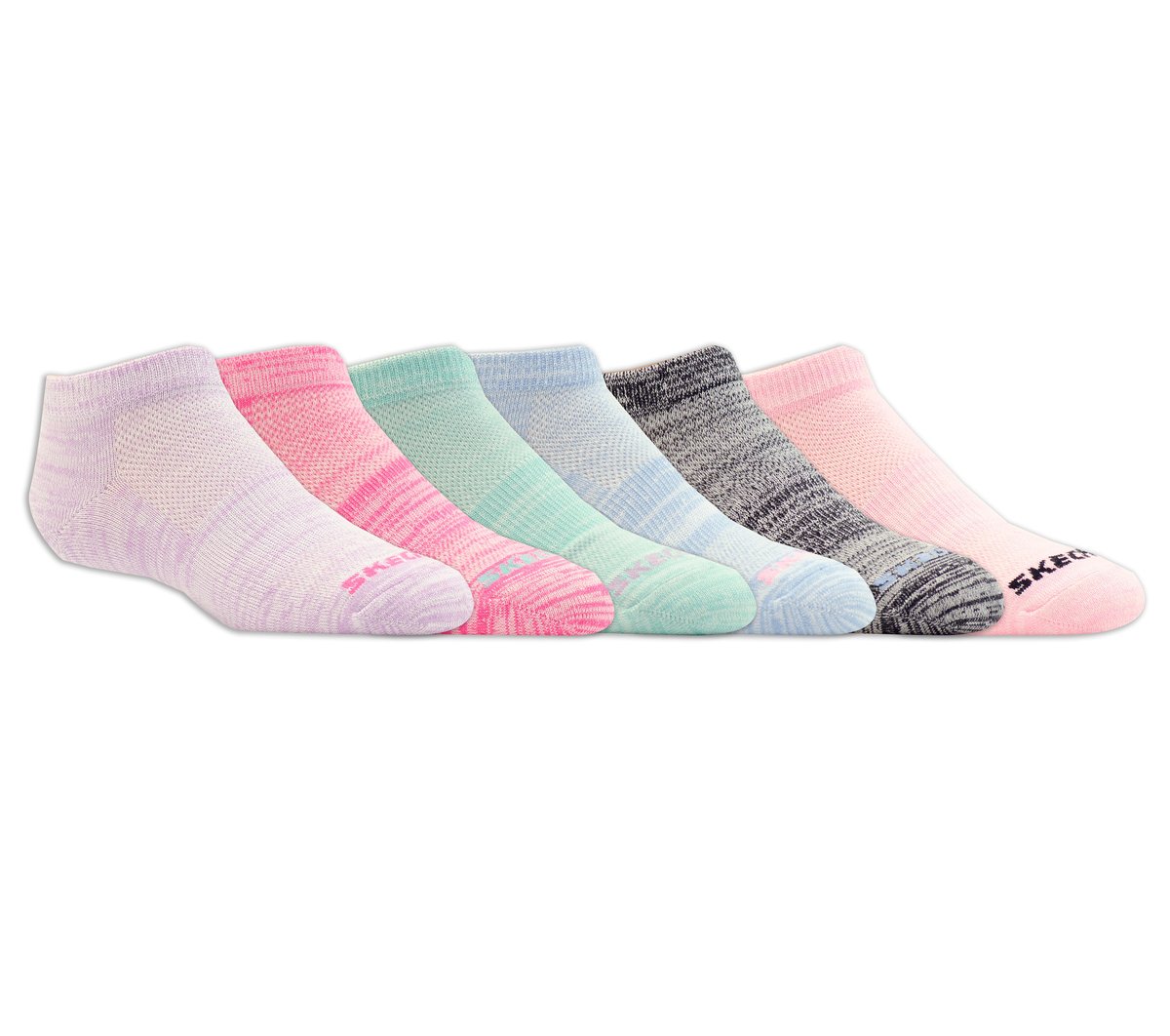 Skechers 6 Pack Girls' Low Cut Color Stripe Socks