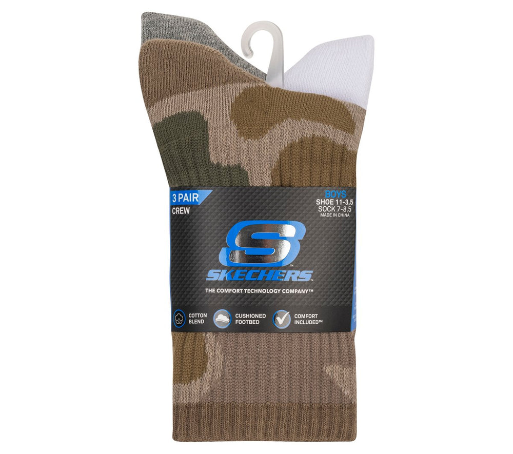 Skechers 3 Pack Boys' Crew Camo Socks